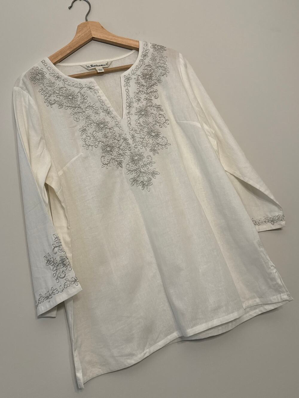 White Linen Embroidered Tunic Top – Tantrums L